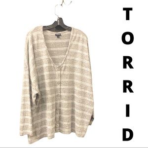 torrid Gray and White Striped Long Sleeve Button Cardigan Top